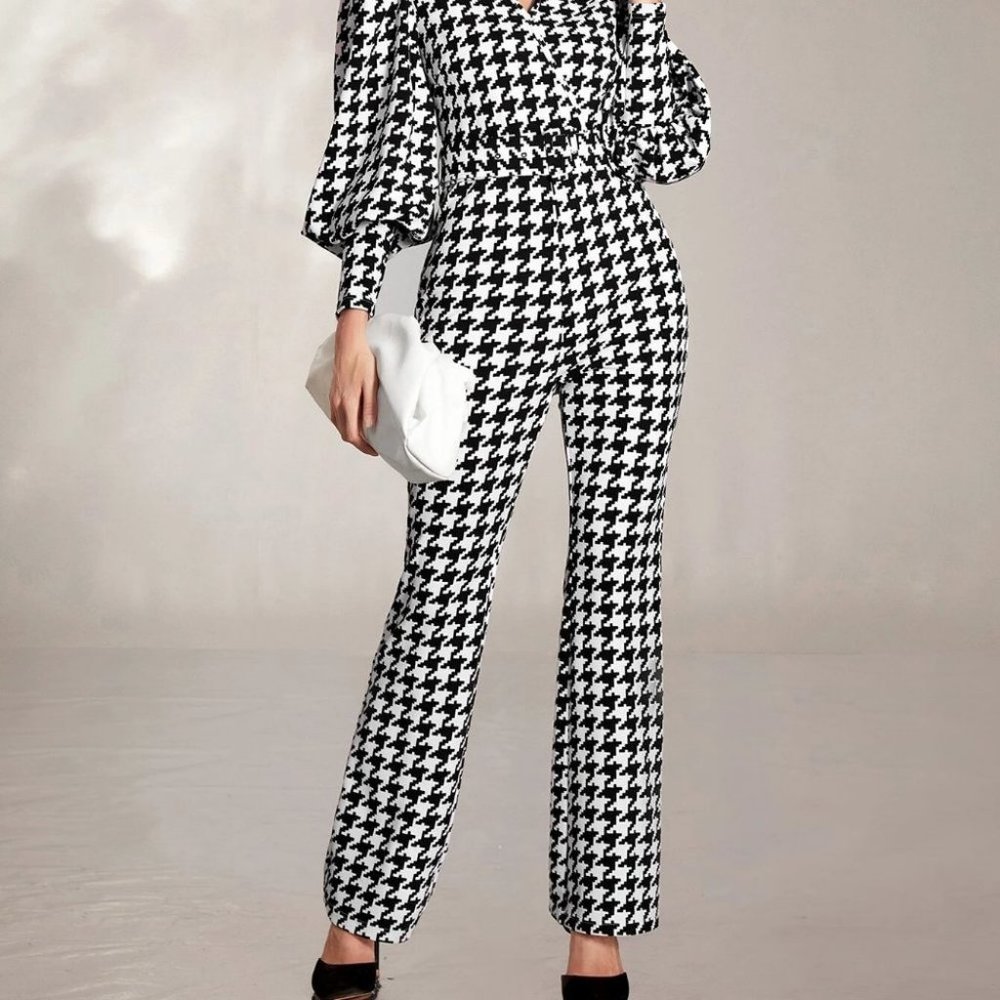 Classy houndstooth Womens Jumpsuit Black And White - Picture 4 of 4